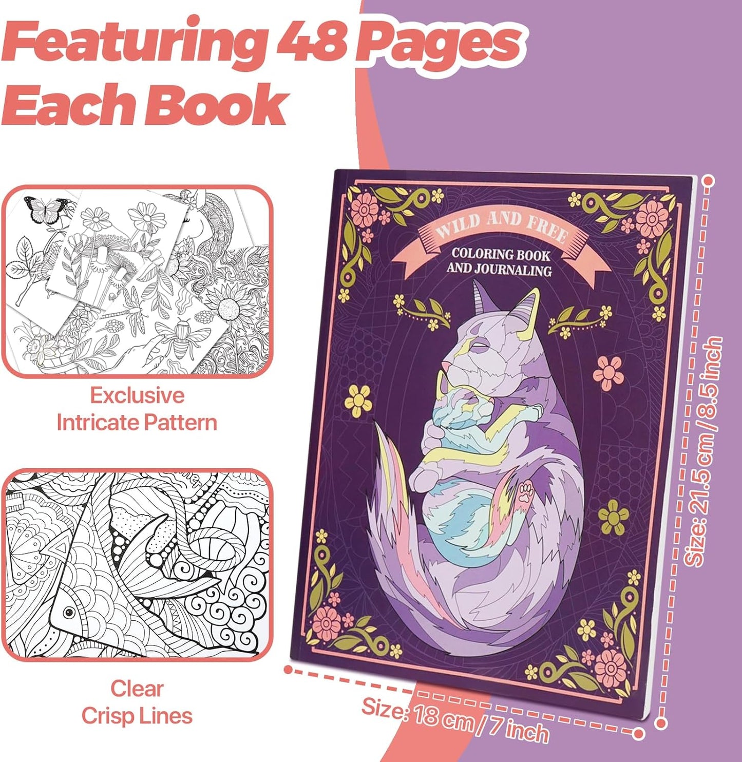 CONDA Coloring Book, 7.1 x 8.5 inches, 2 Books with Mindfulness Quotes, 96 Different Beautiful Patterns, Adult Coloring Book for Relaxation, Inspirational Books for Women Men