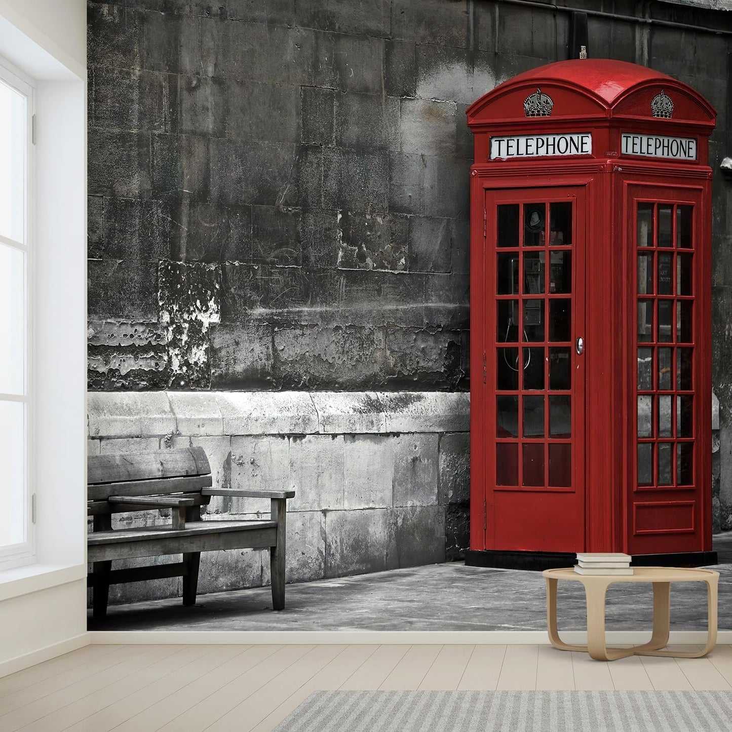 wall26 Wall Sticker/Wall Mural British Phone Booth in London, Not Peel and Stick, Non-Woven Wallpaper Decorative for Bedroom, Living Room, Office - 108x168 inches