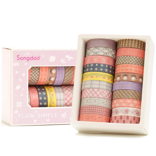 20 Rolls Basic Washi Tape Set Japanese Arts Adhesive Tapes Simple Patterns Decorative Masking Tape Sets for Craft, Kids, Scrapbook, DIY, Gift Wrapping (Style Six)