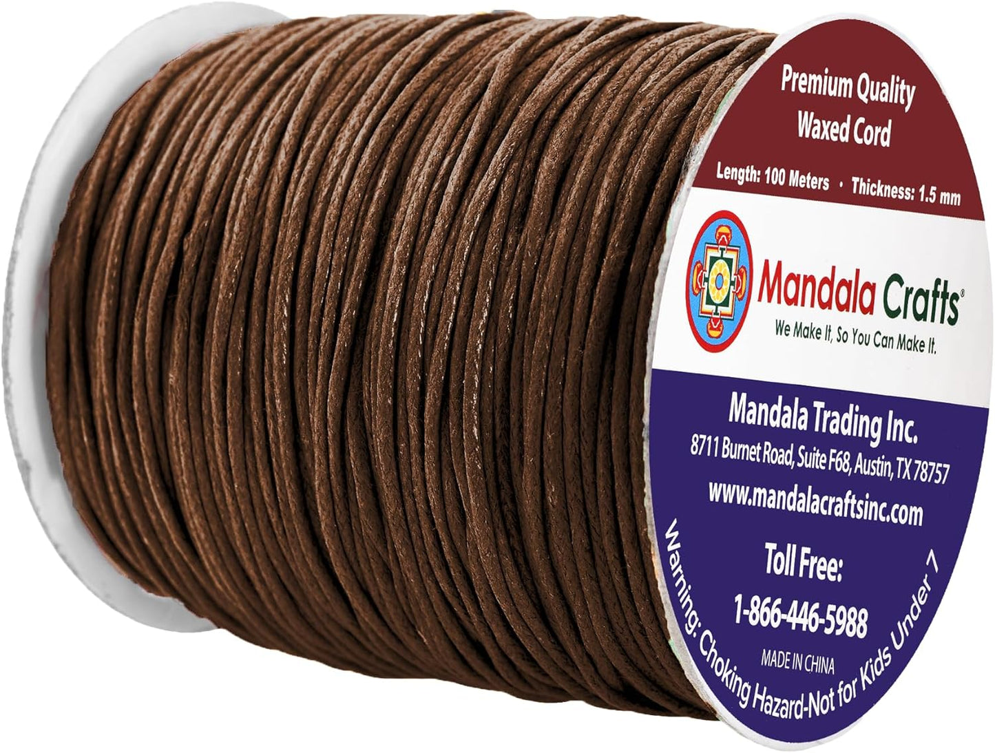 Mandala Crafts 1.5mm 109 Yards Bistre Brown Cotton Waxed Cord for Jewelry Making Bracelet Cord Waxed String - Beading String Thread Jewelry Cords for Necklaces String