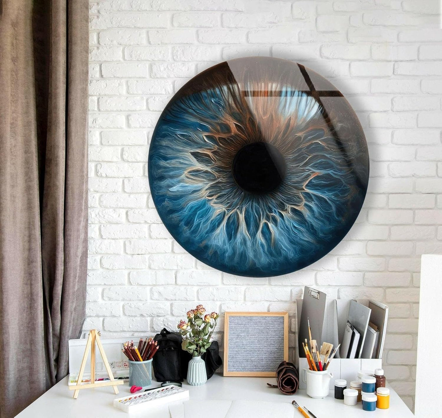 My Photostation.com 20''(50cm) Diameter Eye Round Blue Glass Wall Art Tempered Glass Printing Wall Decor Large Wall Art Wall Hangings