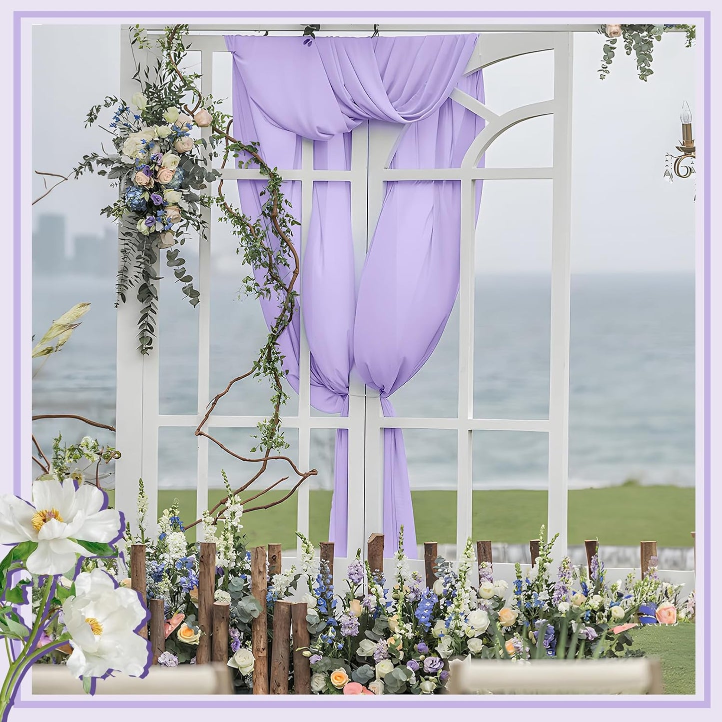 Horbaunal Lavender Chiffon Fabric by The Yard, 5 Yard Continuous Sheer Fabric 59" Wide Soft Draping Fabric for Wedding Arch Draping Party Backdrop DIY Sewing