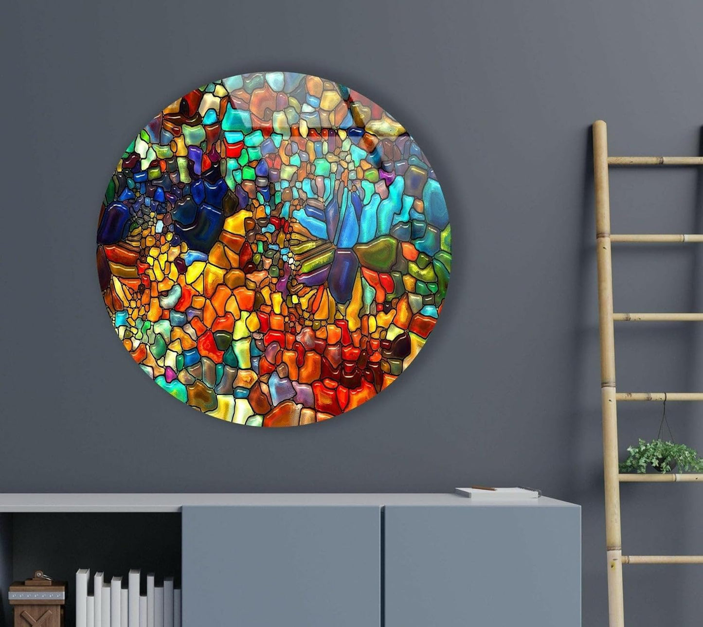 My Photostation.com 20''(50cm) Diameter Red Mosaic Round Glass Wall Art Tempered Glass Printing Wall Decor Large Wall Art Wall Hangings