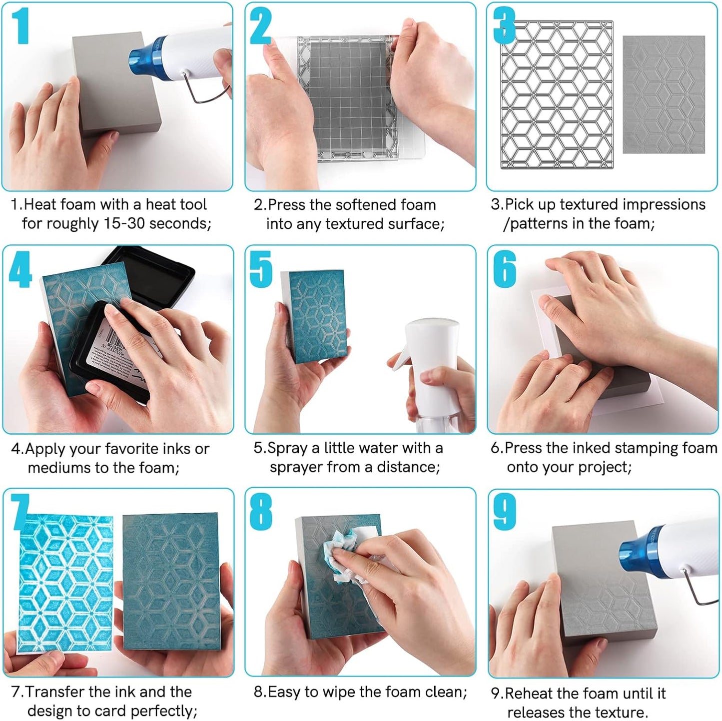 3 Pcs/Set 2Pcs Large Stamping Foam Grey Moldable Foam with 1 Pcs Acrylic Stamp Block Stamps Plastic Pad Cut and Dry Foam Stamping Foam Block for Sculpture, Modeling, DIY Arts and Handicrafts Projects