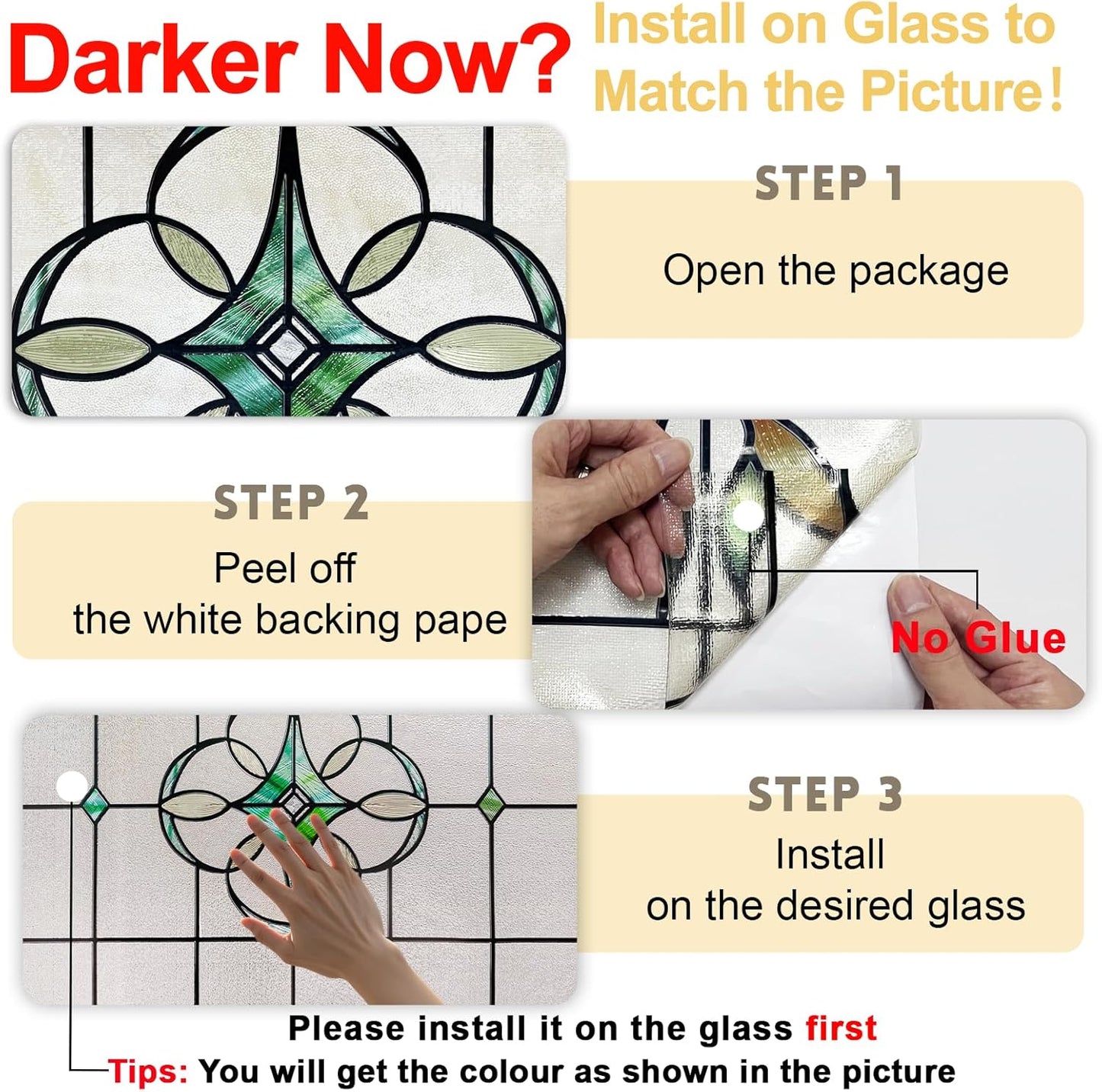 3D Stained Glass Window Privacy Film, Heat Control UV Blocking Static Cling Decorative Window Film for Bathroom,Front Door,Home Non Adhesive,23.6 x 35.4 inches Verdant Whispers