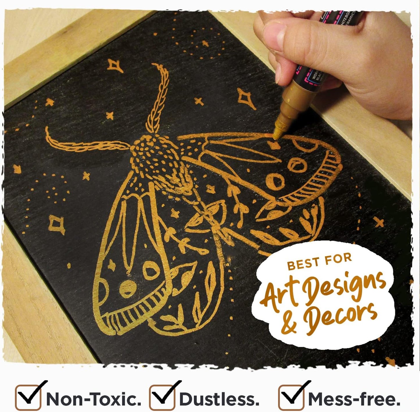 Metallic Chalk Markers (10 Pack) Liquid Chalk Pens - For Blackboards, Chalkboard, Bistro Menu, Window - Wet Wipe Erasable - 6mm Reversible Bullet & Chisel Tip