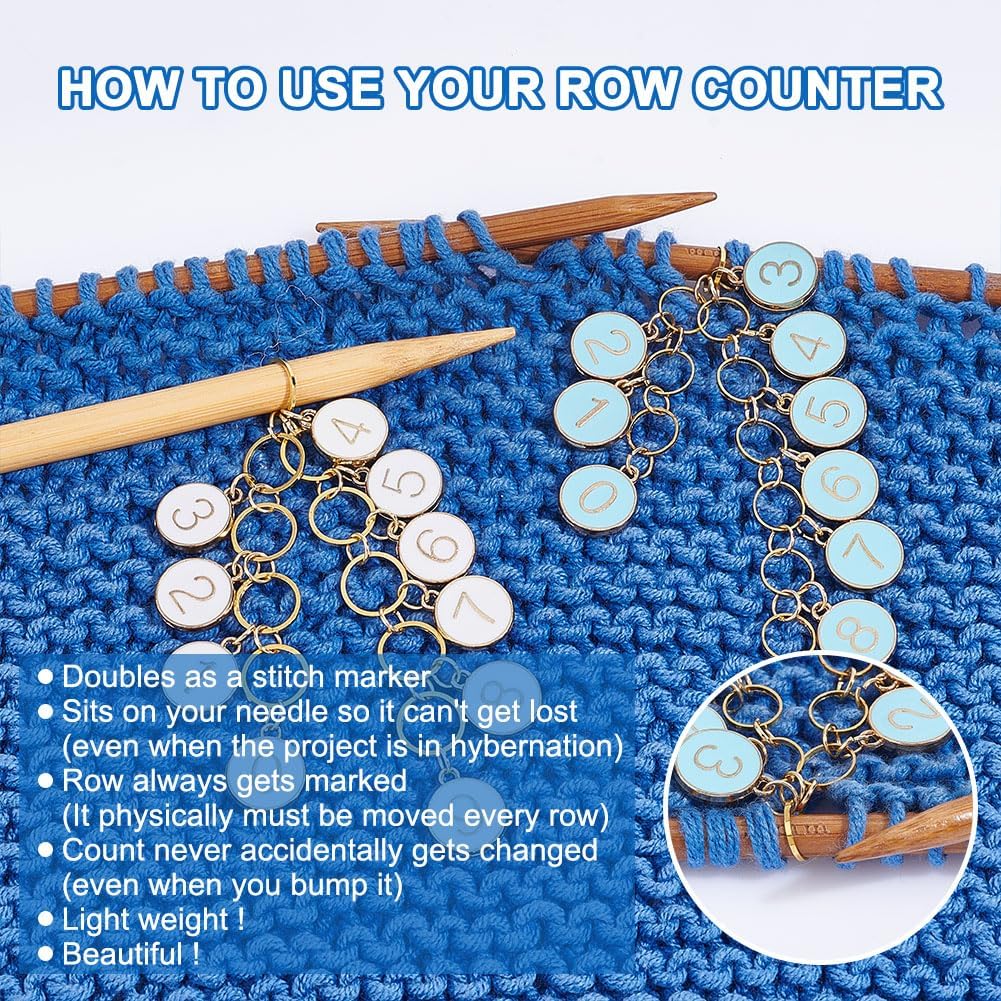 NBEADS 2 Pcs 0-9 Enamel Number Knitting Row Counter Chains, Alloy Stitch Markers Row Counting Accessories for Knitting Crochet Tracking Project Progress