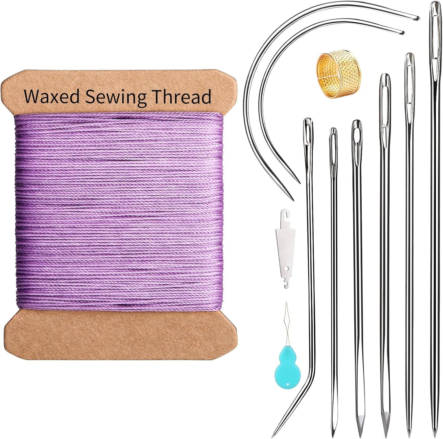 Upholstery Repair Kit, Upholstery Needle with 32 Yard Waxed Thread and 8 Pcs Heavy Duty Leather Needles for Hand Stitching, Canvas & Quilting - 0.55mm Round Waxed Thread Purple