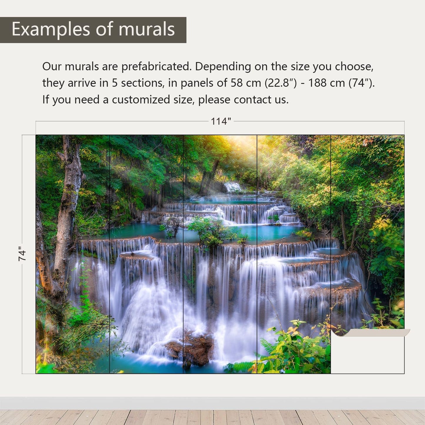 AFZEVEB-Green Waterfall Nature Landscape Wallpaper Wall murals for Kids Room 114"x74"(Not Peel and Stick)