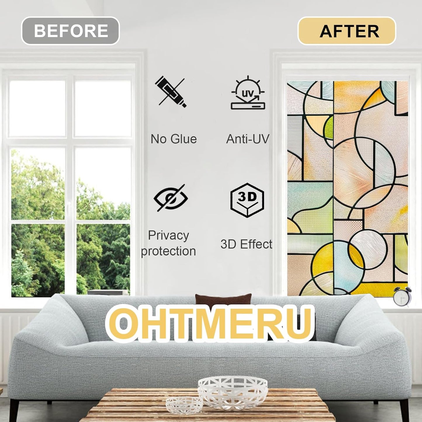 3D Stained Glass Window Privacy Film, Heat Control UV Blocking Static Cling Decorative Window Film for Bathroom,Front Door,Home Non Adhesive,16.9 x 39.3 inches Wilderness