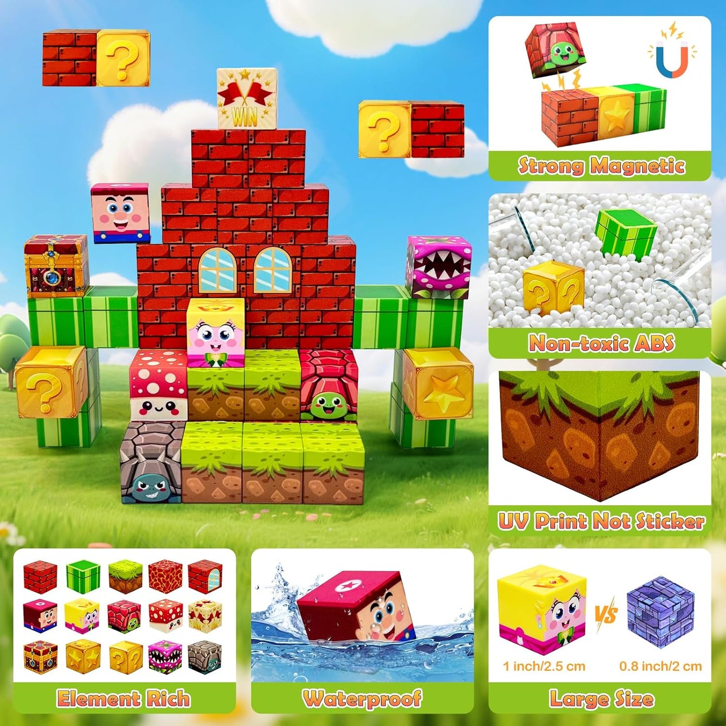 Magnetic Blocks Building Toys for Kids: 48PCS Magnetic Blocks for Kids Ages 4-8, 1" Magnet Cubes, STEM Sensory Toys for Boys & Girls, Christmas Birthday Gifts for Kid Ages 3+