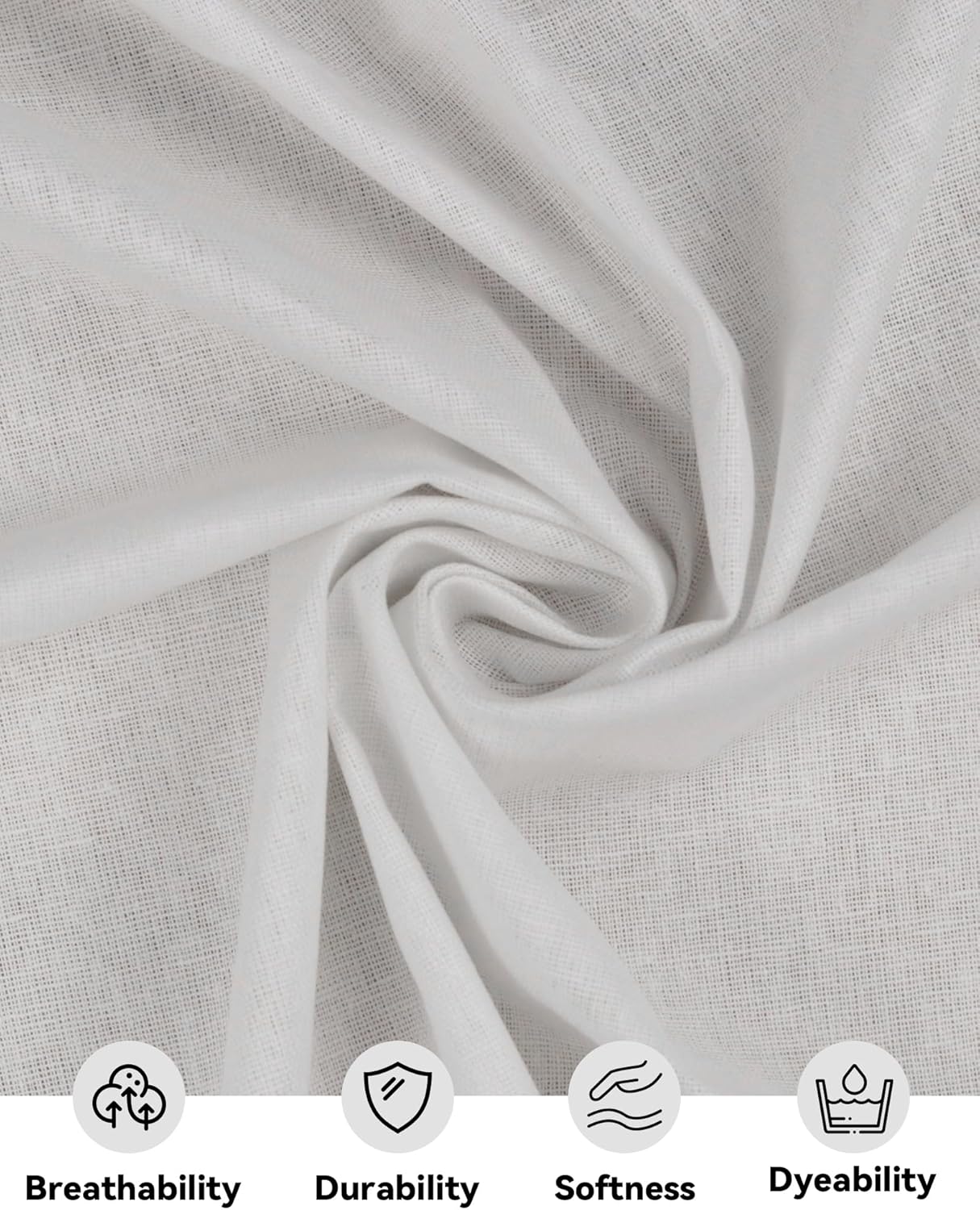 HOTGODEN Medium Weight 100% Cotton Muslin Fabric: 59 inch x 10 Yards Bleached Muslin Linen Fabric Material for Sewing Material Apparel Cloth