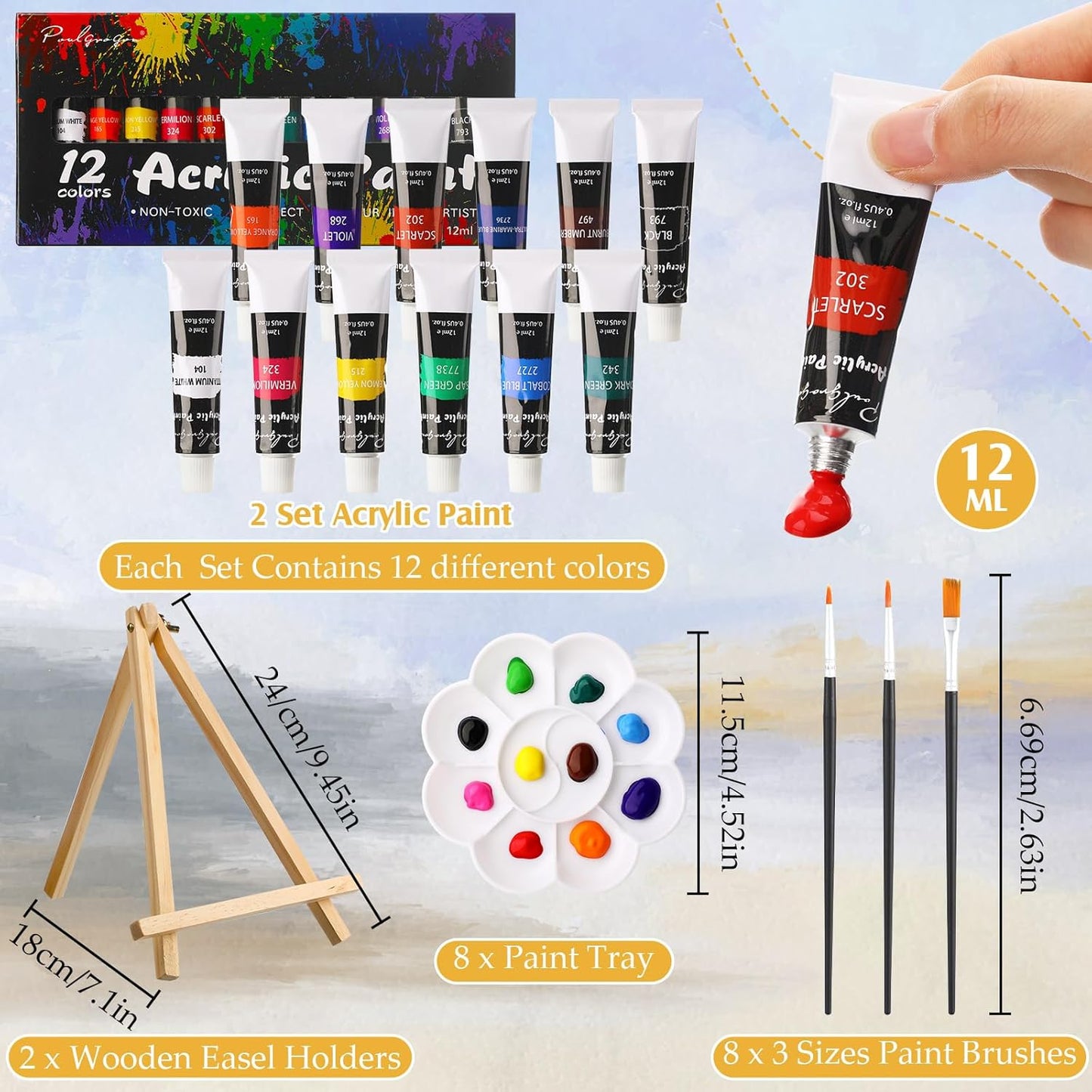 Cholemy 36 Pcs Paint and Sip Kit for Adults 8''x10'' Pre Drawn Canvas for Painting DIY Afro Acrylic Painting Kit Wood Easel Brushes Date Night Bulk for Christmas Party Gifts(Flowers Woman)