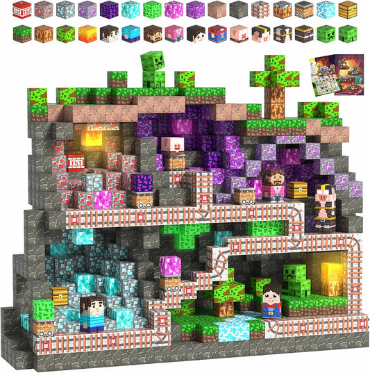 Magnetic Blocks, 150PCS Magnetic Building Blocks Light Up, Stacking Magnets for Kids, Sensory Toy for STEM Constructions Magnet Blocks for Boys Girls Age 3+, Christmas Birthday Gifts