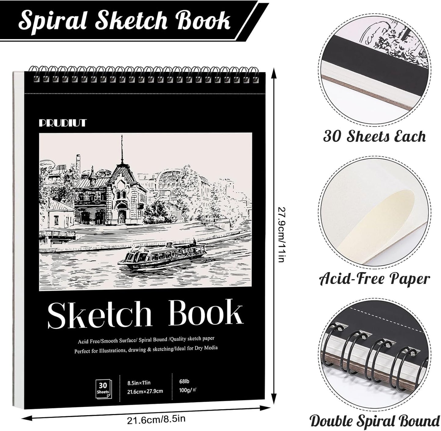4 Pack Sketch Book, 8.5 x 11Inch Sketchbook, 68lb/100gsm Top Spiral Bound Sketch Pad, Acid Free Art Supplies Drawing Painting Sketching Paper for Teens Adults Artists (30 Sheets Each)