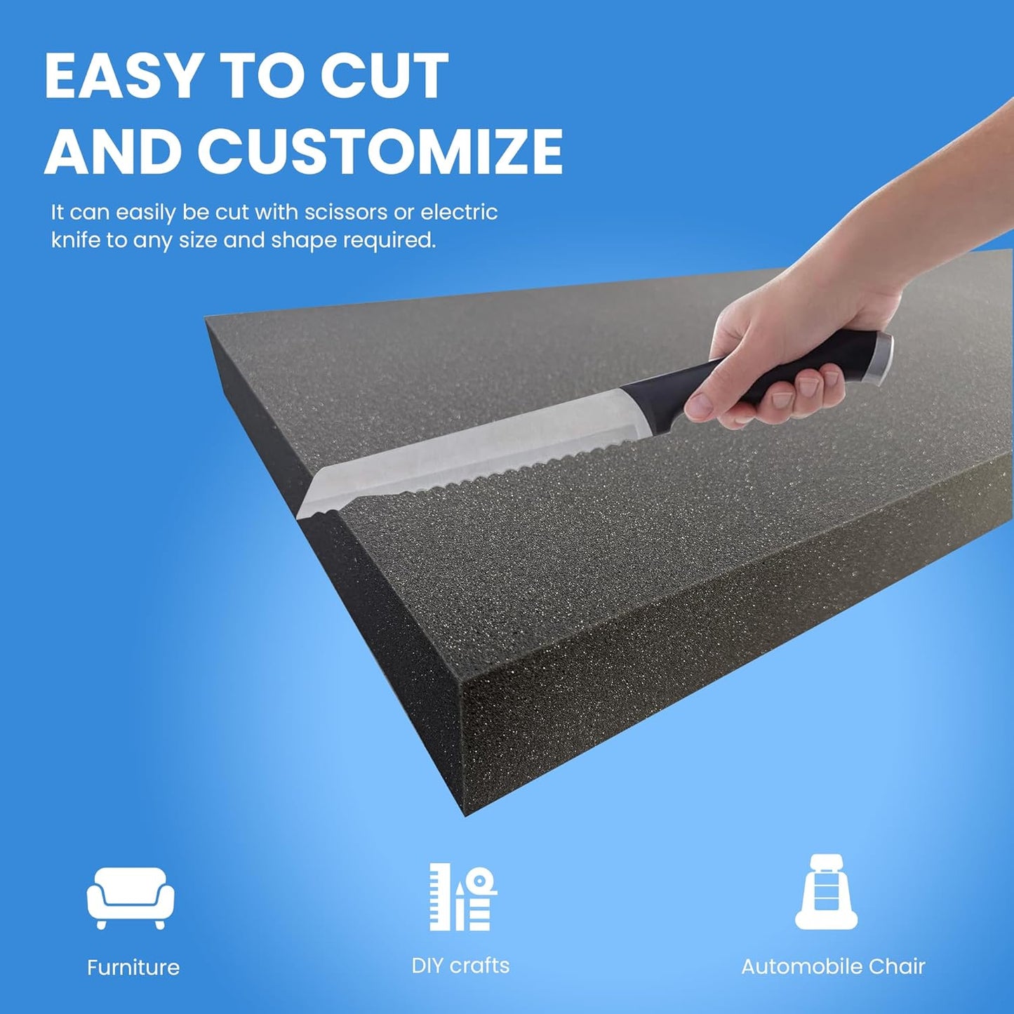 QOMFY 6" Height x 18" Width x 42" Length Charcoal Upholstery Foam Sheet | Made in USA | Multi-Purpose Foam for Upholstery, DIY, Packaging & Acoustic Projects