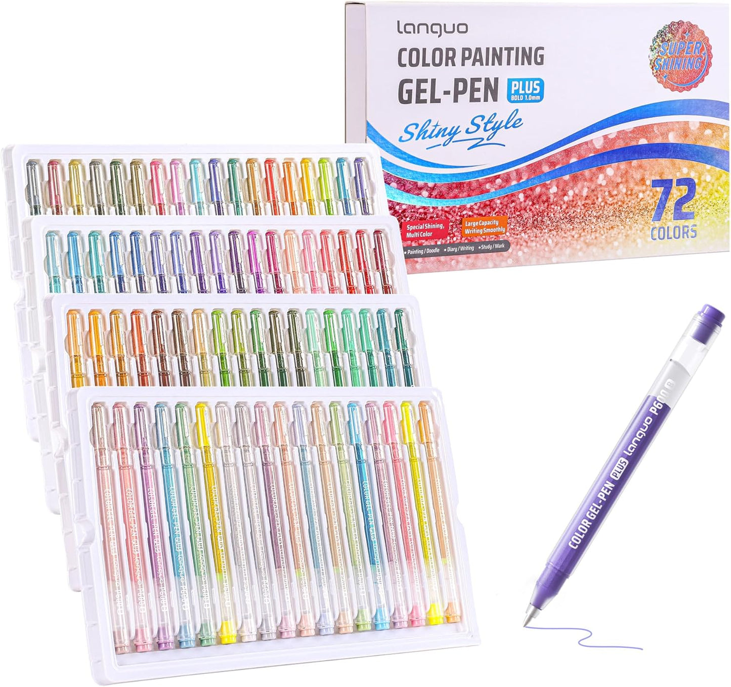 72 Color 1.0mm Glitter Markers for Adults Painting, Christmas Card Drawing, Birthday Blessing Graffiti, Art Bookkeeping DIY Pen