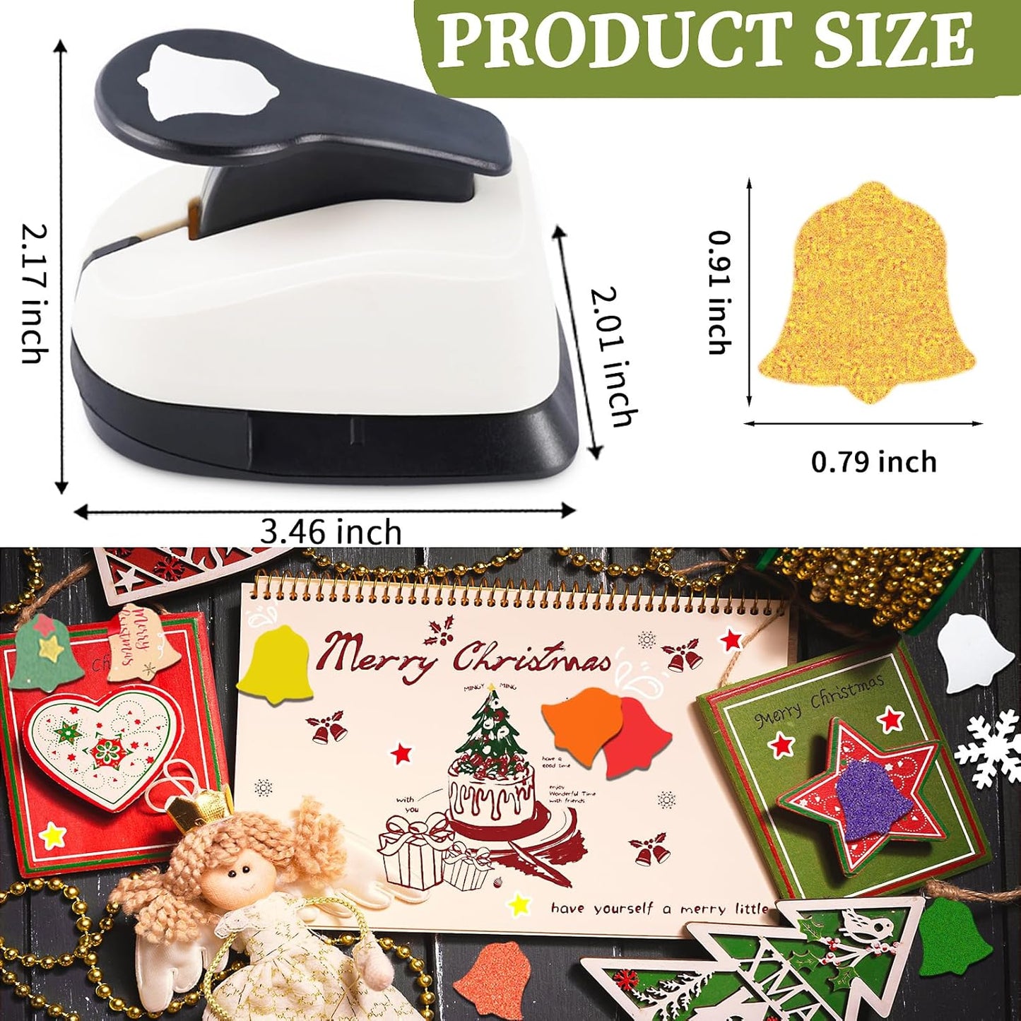 Christmas Punch 1 inch, Bell Punch for Paper Crafting, Bell Shape Hole Puncher for Crafts, Paper Punches for Christmas, Crafts Puncher for Handmade Scrapbook Cards
