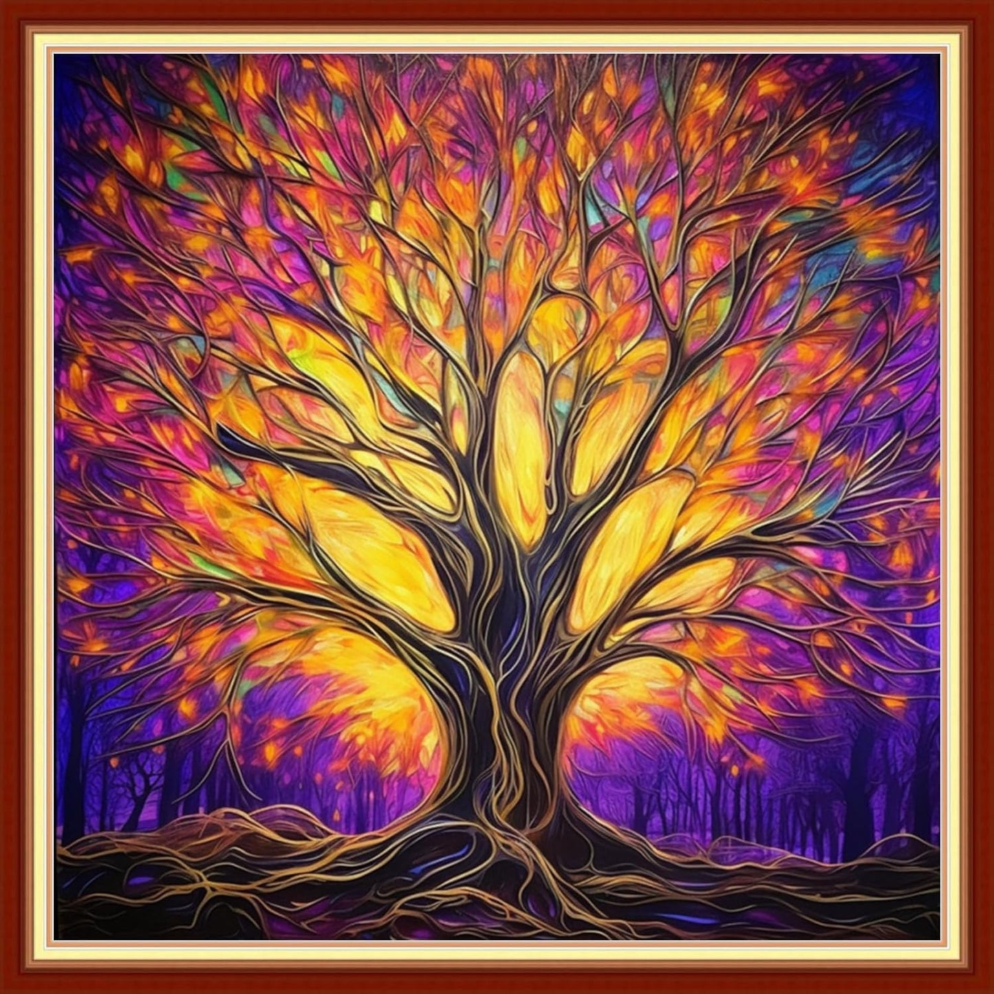 DMCVIVR Stamped Cross Stitch Kits for Adults Beginners Embroidery Kits 11CT Needlepoint Kits Cross Stitch Patterns Embroidery Patterns-Colorful Night Light Tree 18x18 inch