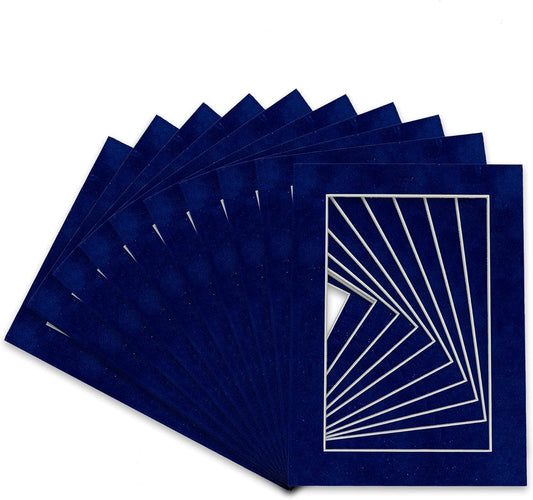 Pack of TEN 11x14 Mats Bevel Cut for 8.5x11 Photos - Acid Free Brooke Blue Suede Precut Matboards For Pictures, Photos, Framing - 4-ply Thickness