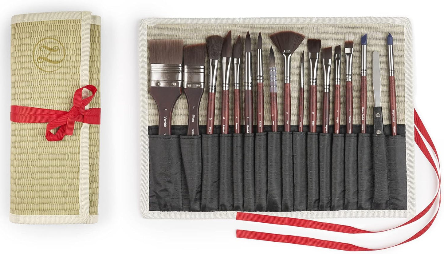 Professional Synthetic Brush Set for Acrylics - 17-Piece Artist Water Media Paint Brushes for Acrylics, Watercolor, Gouache. Beginner-Friendly with Great Flow Control and Snap - Verbena Set by ZenART