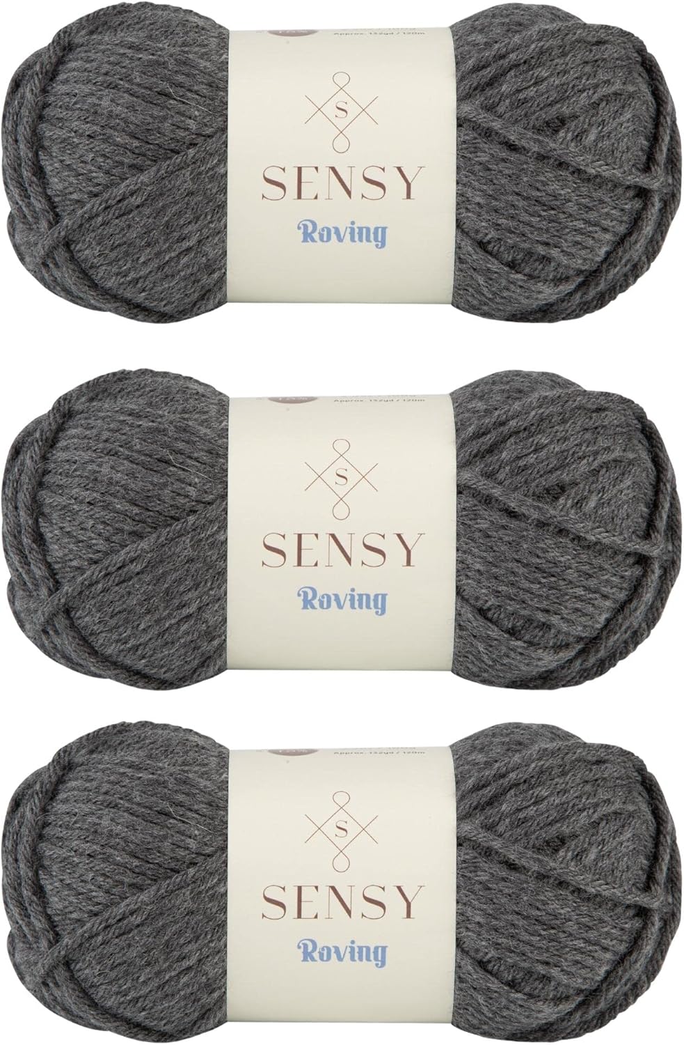3 Skeins of Sensy Roving Yarn, 3.5 oz, 132 Yards, Gauge 5 Bulky (Dark Gray Heather)