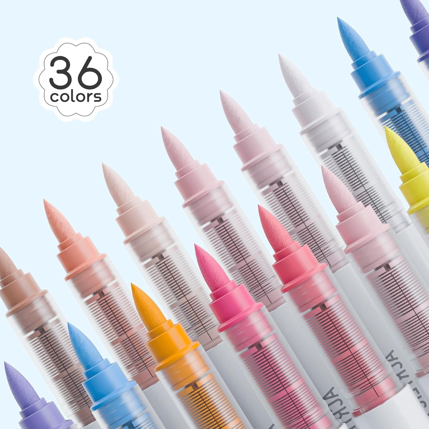 36 Colors Acrylic Paint Markers Pens Set, Soft Brush Tip Markers with Fast Drying & No-Bleed Ink, Acrylic Paint Pens for Rock, Wood, Egg, Ceramic, Fabric Painting, Art Supplies and DIY Crafts