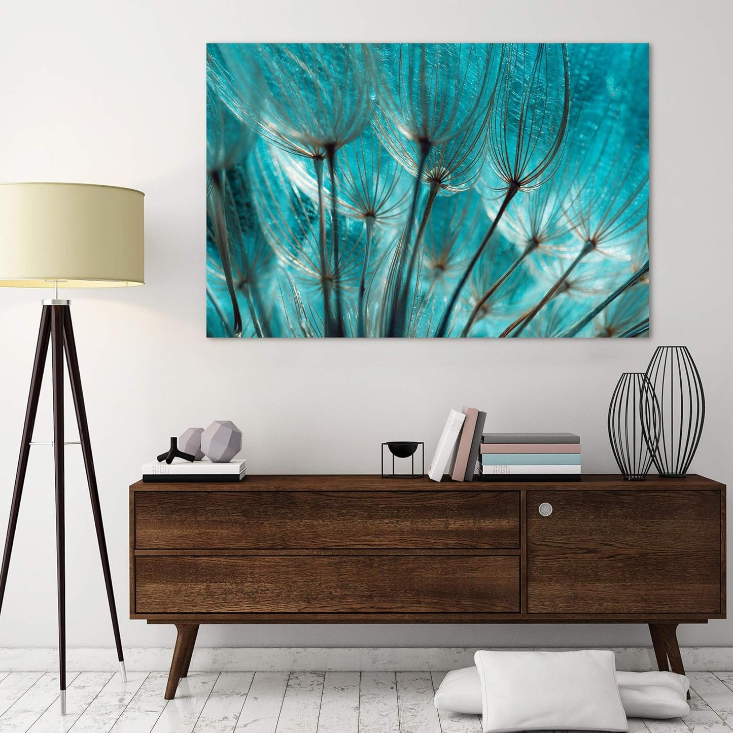 Empire Art Direct Frameless Free Floating Tempered Glass Panel Graphic Wall Art Ready to Hang, 32" x 48", Turquoise Dandelion