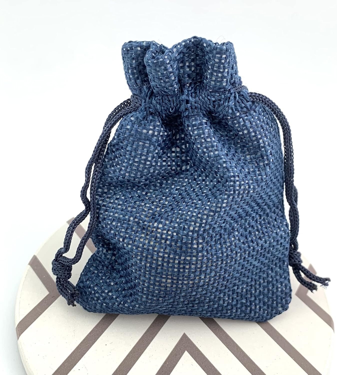 Palmhomee Pack of 25 Navy Blue Burlap Gift Bags with Drawstring Linen Pouches (2.8x3.6 Inch) for Wedding, Birthday, Party Favors and DIY Craft