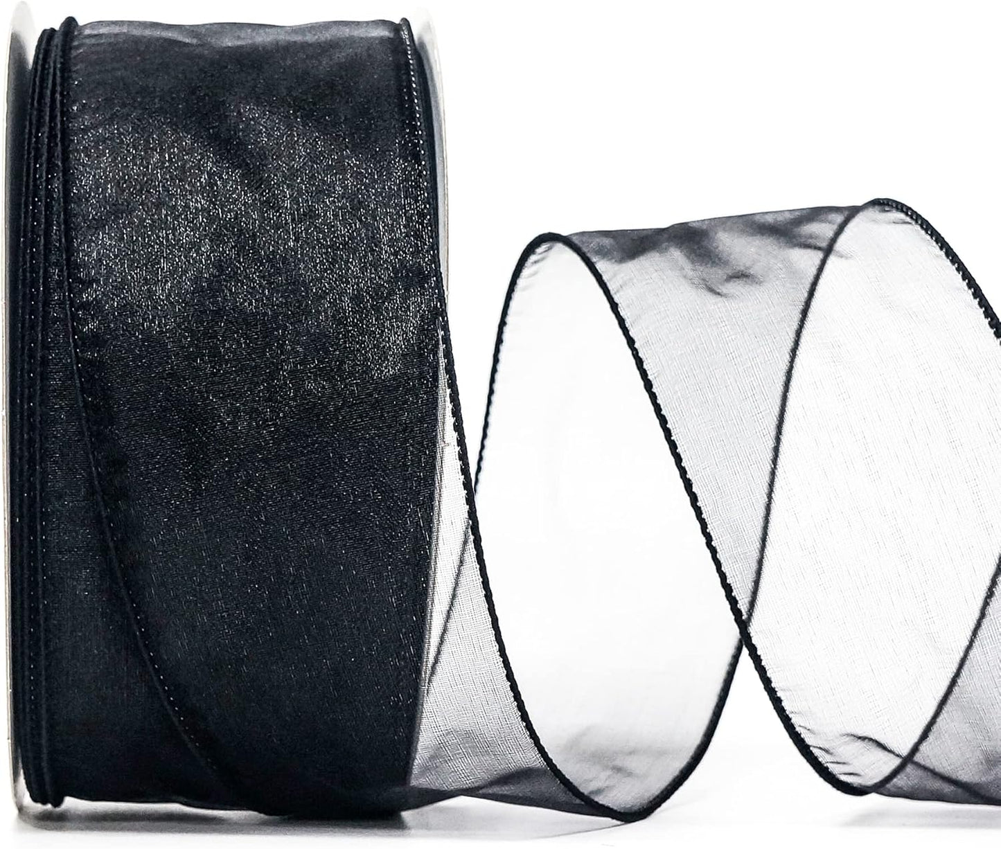 CT CRAFT LLC Sheer Organza Wired Ribbon 2.5" x 50Yards Black for Wedding Chair Bow Flora Bouquet Gift Wrapping Christmas Tree Home Decor Wreath