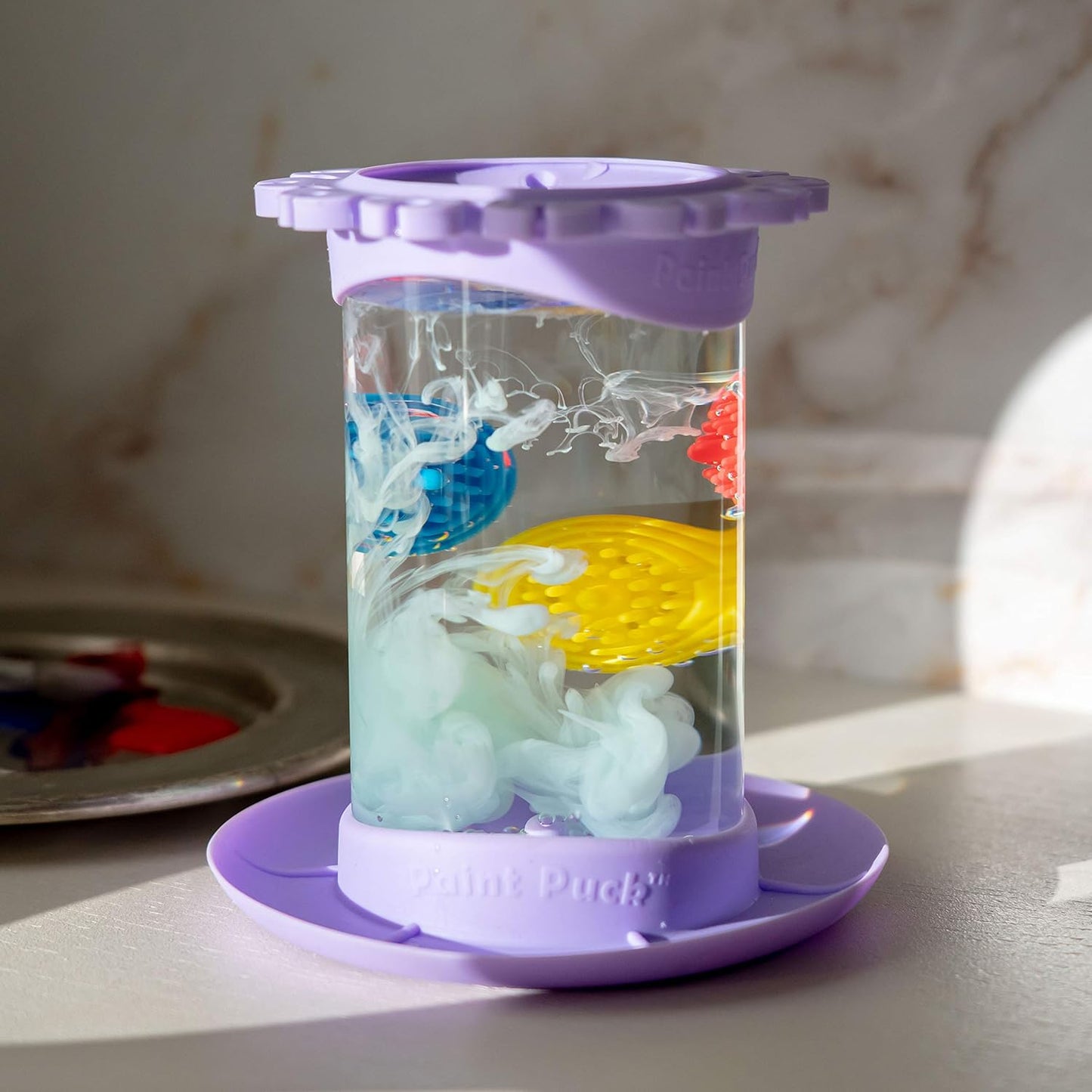 Paint Puck Ultimate Rinse Cup Paint Brush Cleaner (Purple, Jar) - Non-Spill Paint Water Cup & Brush Cleaner with Brush Holder, Squeegee Lips & Drip Tray for Acrylic, Watercolor & Art Supplies