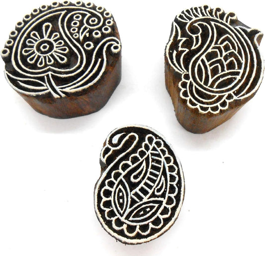 Crafts of India (Set of 6) Designer Paisley Wooden Blocks for Printing on Textiles, Pottery Crafts,Mehndi, Tattoo, Scrapbooking
