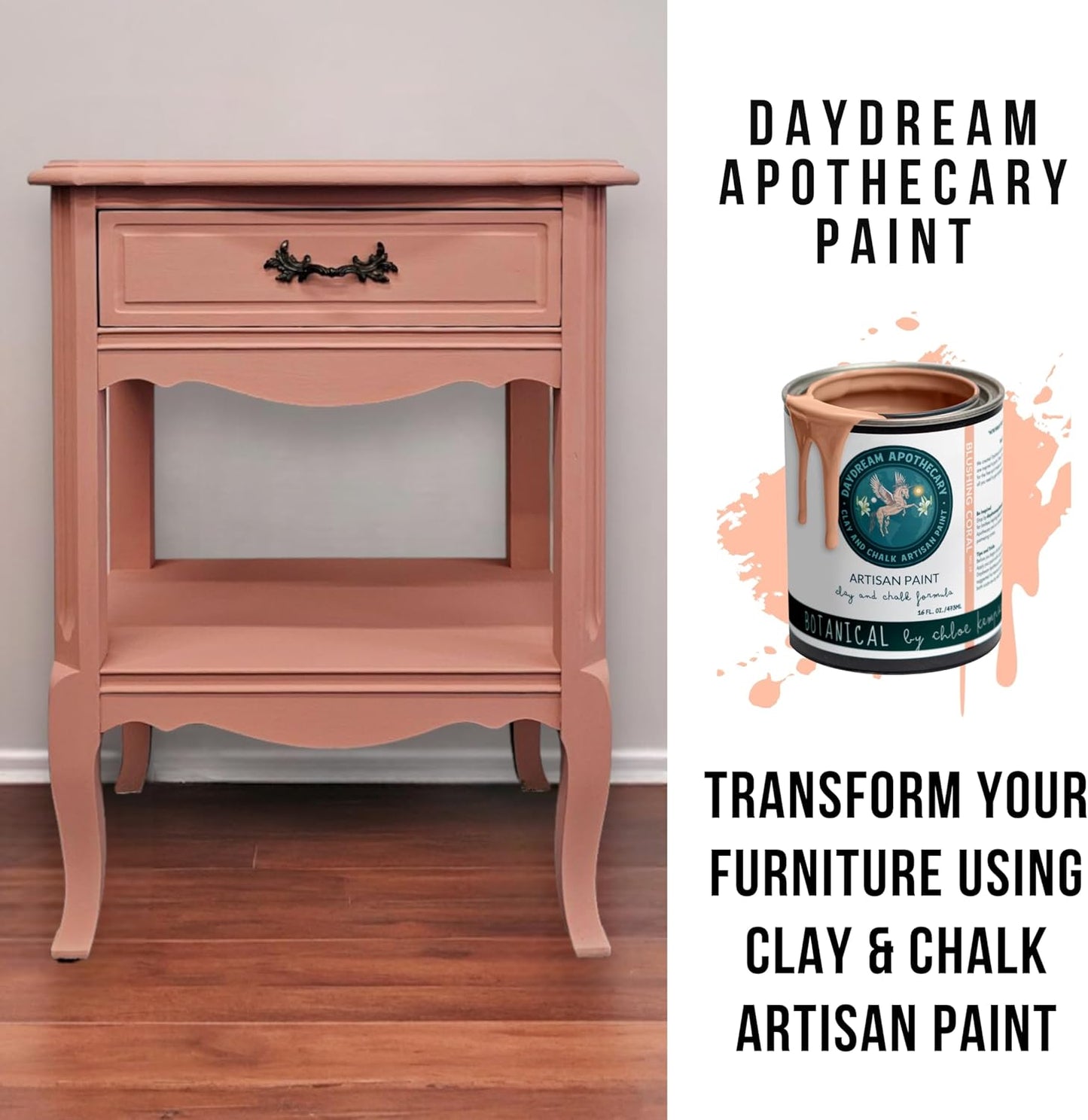 Daydream Apothecary Premium Chalk Style Paint for Furniture, Home Décor, Wood, DIY Interior Projects, Quick Dry, No Prep or Prime Needed, Matte Light Coral - 16oz