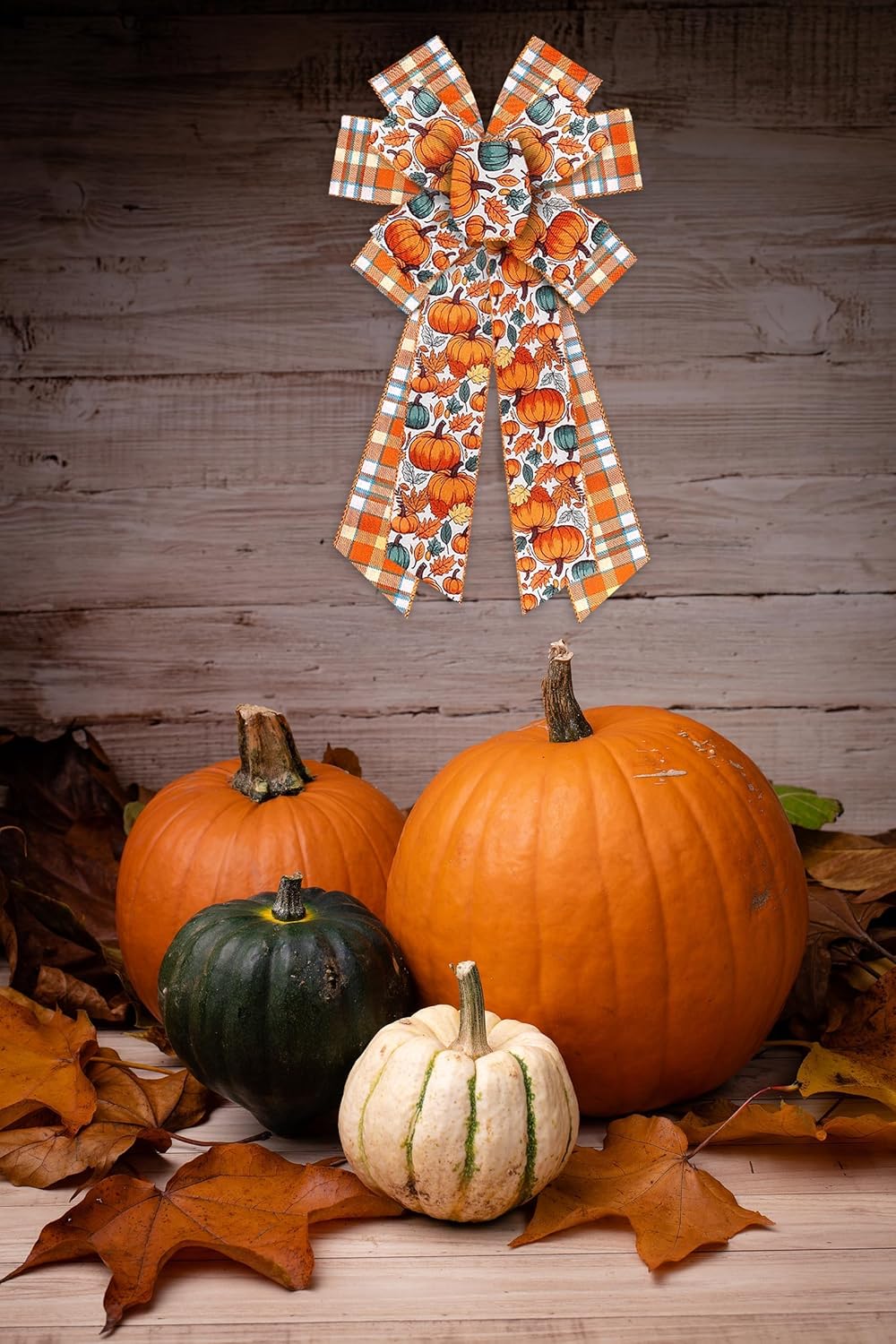 2 Rolls 2.5 Inch x 10 Yards Thanksgiving Fall Wired Ribbon for Craft Wreath Bow Making Pumpkin Autumn Leaves Ribbon Orange Plaid Burlap Ribbon for Wrapping Thanksgiving Party Home Decoration