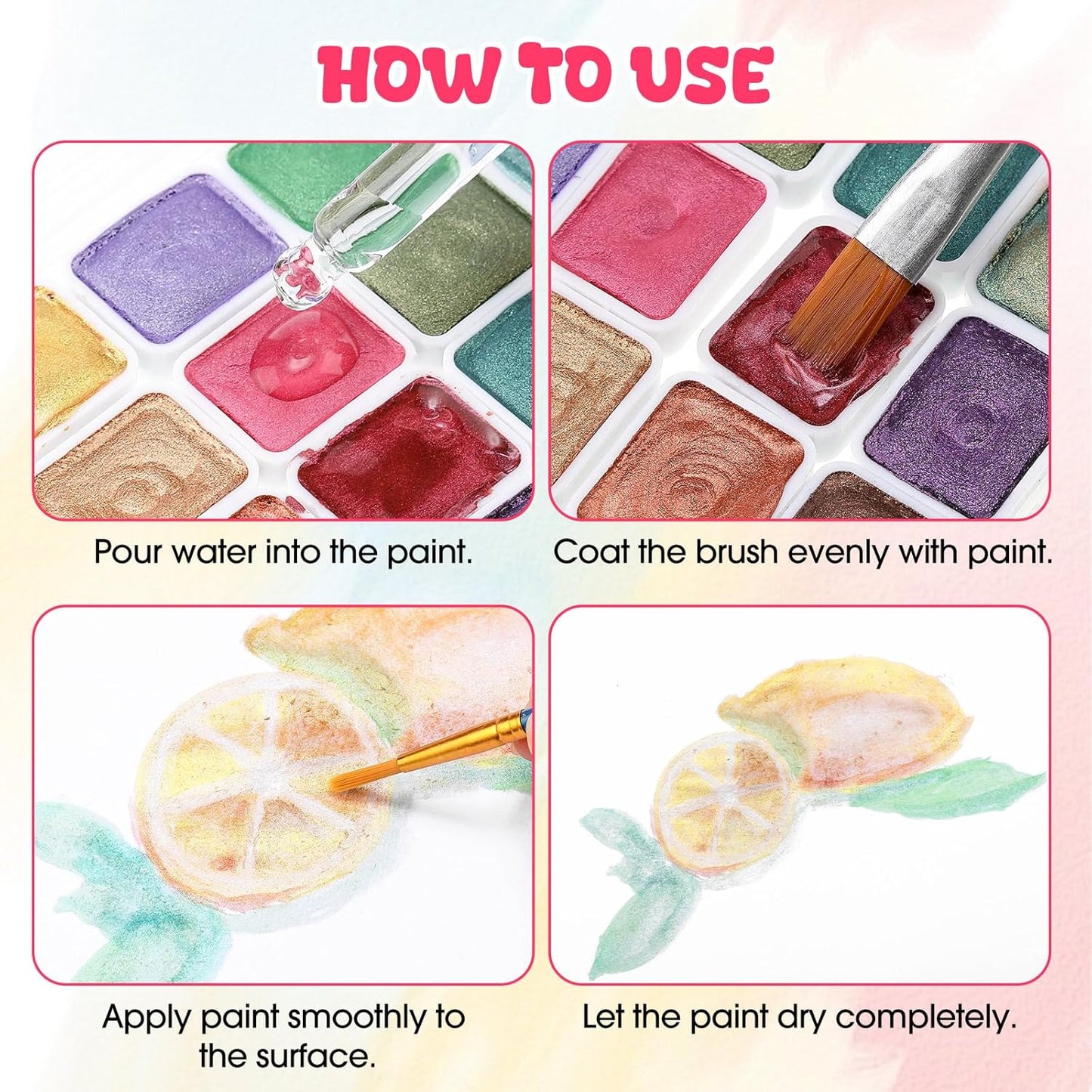 Nuanchu 12 Sets Metallic Watercolor Paint Set 20 Colors Glitter Solid Water Color Paint Bulk with Painting Brush for Art Studios Painting Nights School Students Beginners Holiday Gifts, Dunhuang Style