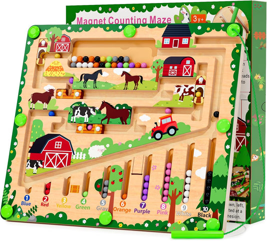 Magnetic Color and Number Maze, Montessori Wooden Toys for Ages 2-4,Sensory Toys,Fine Motor Skills Toys for Boys Girls 3-5 Years Old