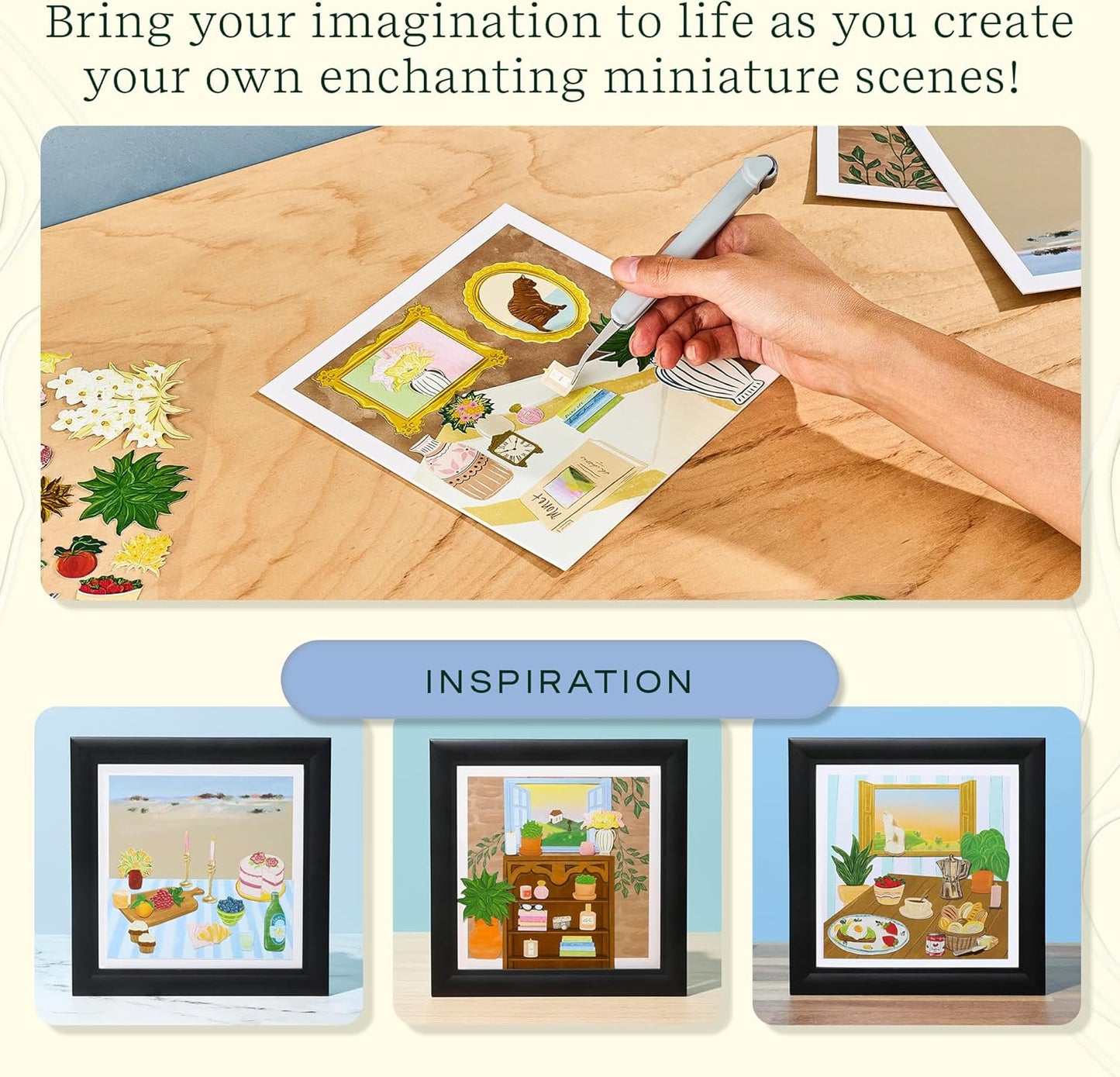 Lifelines FlowCrafts, Collage Art Kit - Miniature Framed Collages from 6 Scenic Backgrounds, 150+ Stickers & 2 Picture Frames - Sensory Arts & Crafts Kit for Teens & Adults - DIY Wall Décor