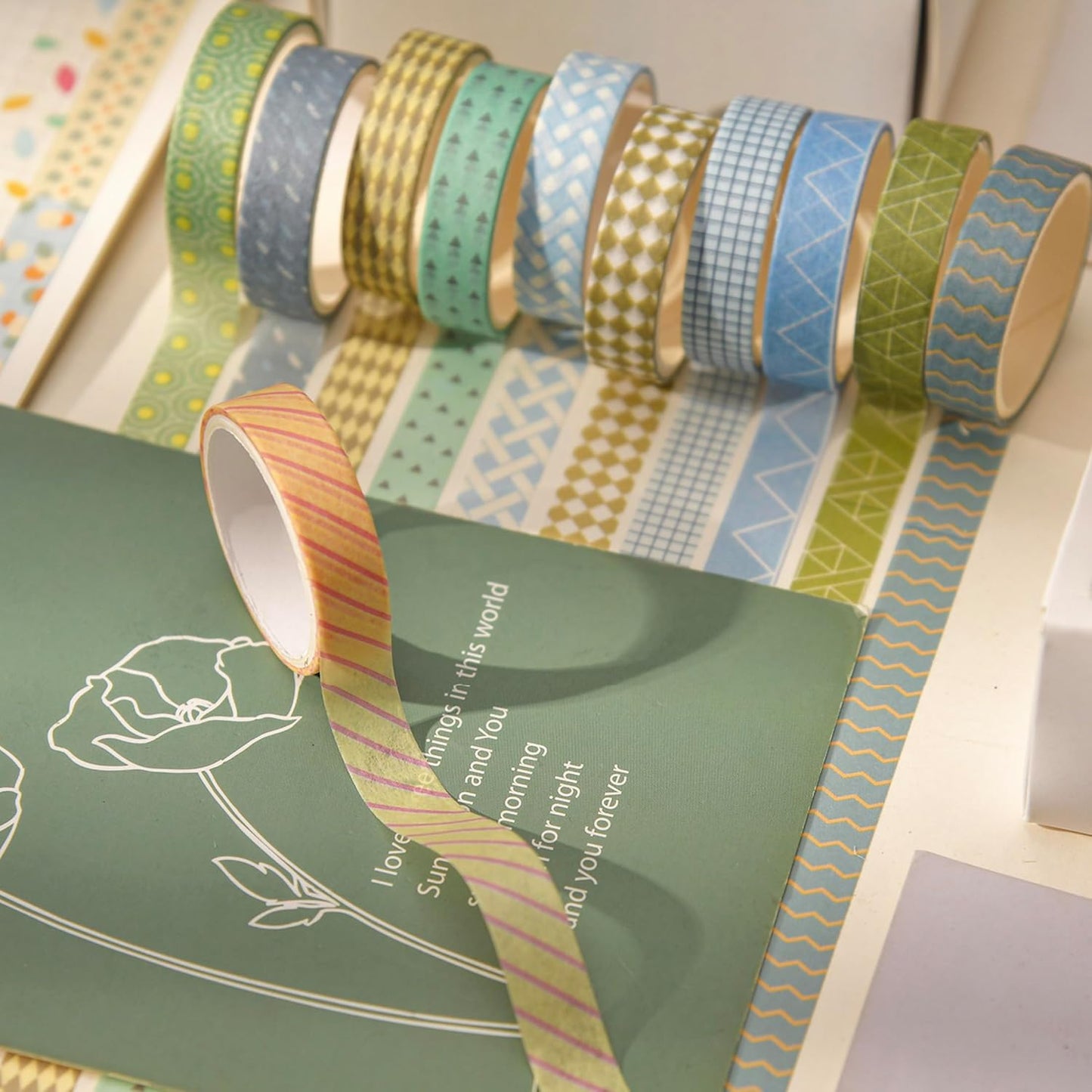 20 Rolls Basic Washi Tape Set Japanese Arts Adhesive Tapes Simple Patterns Decorative Masking Tape Sets for Craft, Kids, Scrapbook, DIY, Gift Wrapping (Style Four)