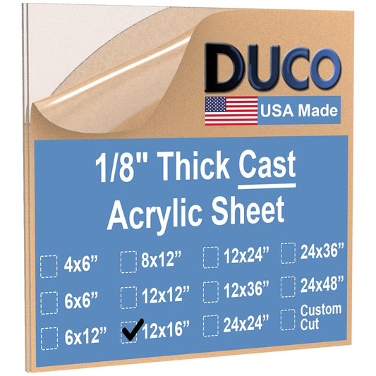 Duco USA-Made Clear Cast Acrylic Sheet 1/8 Inch Thick 12" x 16" - 2 Pack of Transparent Plexiglass Sheet - Lightweight Acrylic Board for Window Replacements, Displays, Signs, and More