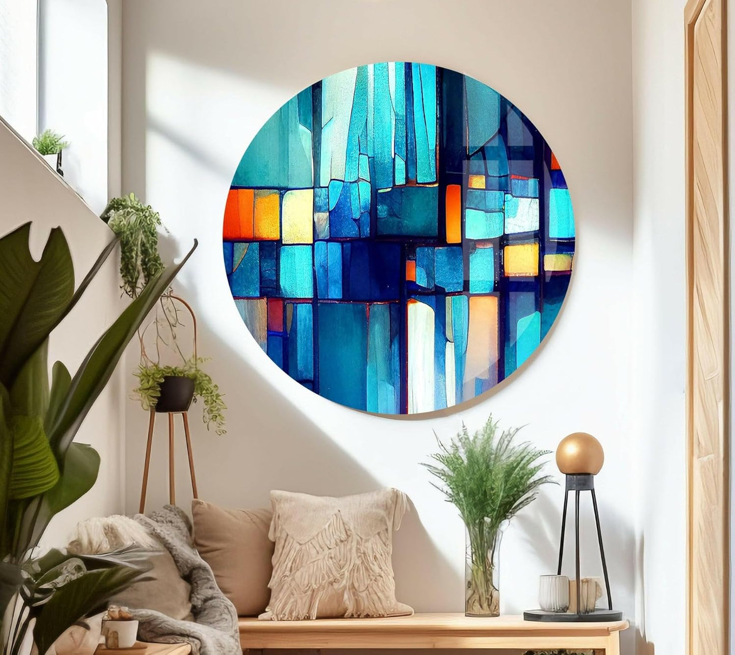 My Photostation.com 35.5Wx30H'' Blue Vibrant Stained Glass Wall ArtTempered Glass Printing Wall Decor Large Wall Art Wall Hangings