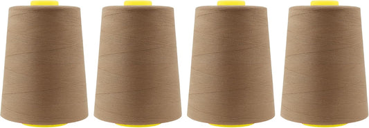 Mandala Crafts 4 Pack of Serger Threads Cones Spools - 20S/2 24000 Yards Polyester Mocha Threads for Sergers Machine and Overlock Quilting Sewing Machine
