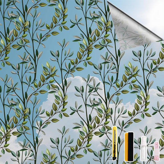 NINETREX One Way Window Privacy Film, Daytime Privacy Static Cling Sun Blocking Anti UV Reflective Window Tint for Home and Office 35.4 x 78.7 inches, Silver Leaf