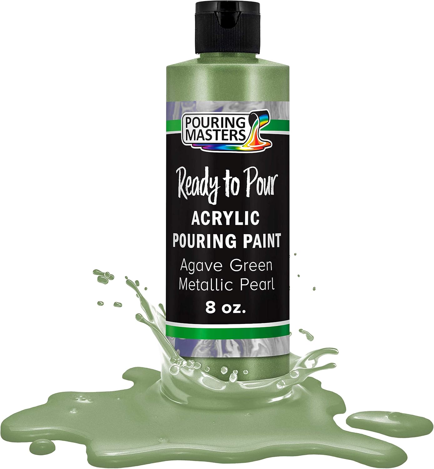 Pouring Masters Agave Green Metallic Pearl Ready to Pour Acrylic Pouring Paint - Premium 8-Ounce Pre-Mixed Fluid Acrylic Paint - Fluid Art Supplies for Canvas, Wood, Paper, Tile & Rocks