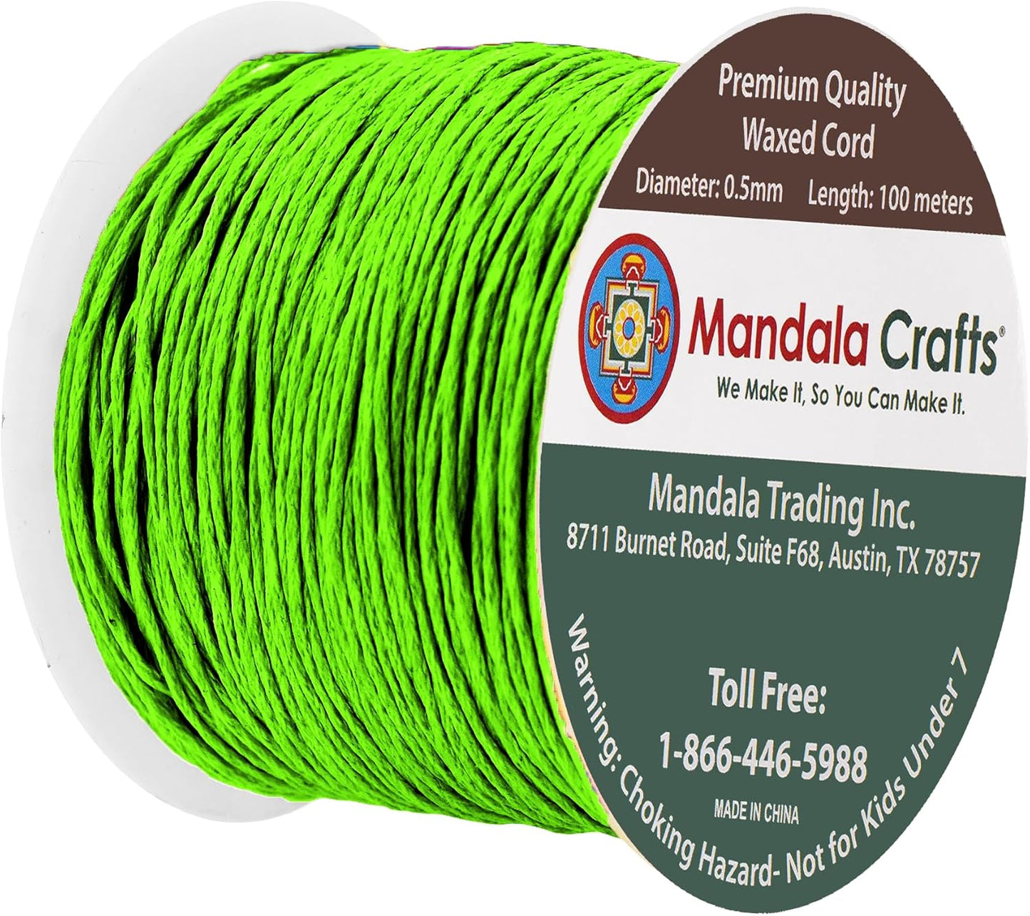 Mandala Crafts 0.5mm 109 Yards Lime Green Cotton Waxed Cord for Jewelry Making Bracelet Cord Waxed String - Beading String Thread Jewelry Cords for Necklaces String