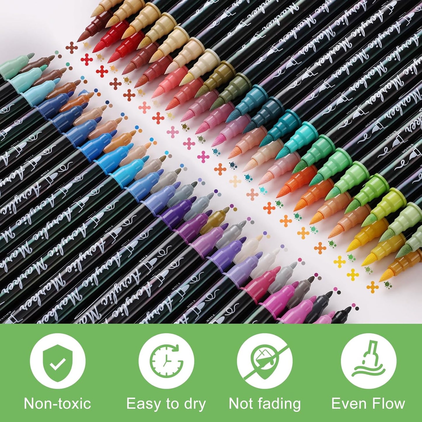 80 Colors Acrylic Paint Markers, Waterproof Dual Tip Acrylic Paint Pens with Brush and Fine Tip, Markers Set for Paper, Rock, Wood, Canvas, Glass, Ceramic and DIY Crafts Making Art Supplies