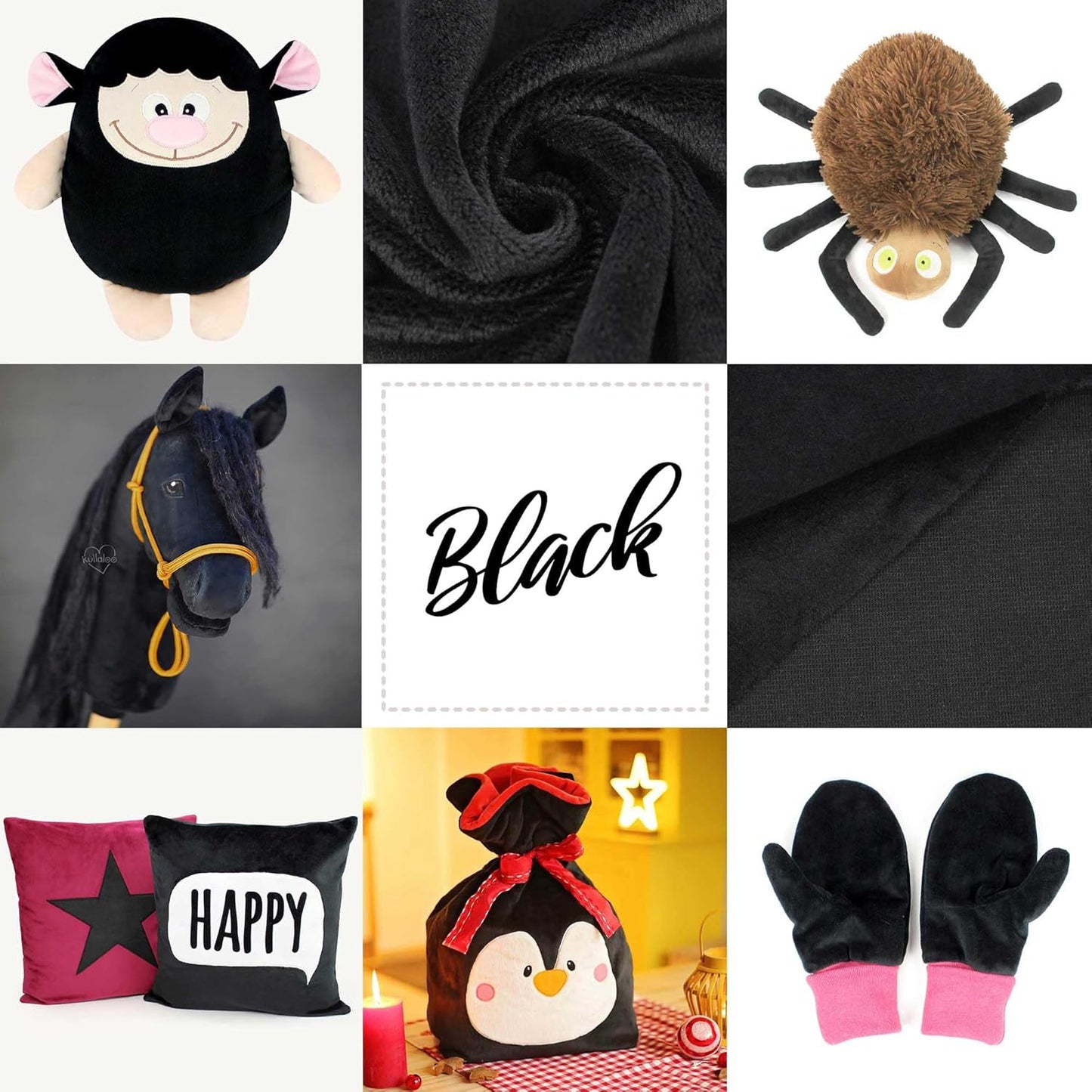 kullaloo Plush Fabric | Solid Black Minky Fabric for Sewing | Super Soft Cuddle Material | 39.5x29.5 | Plushies, Baby Blankets, Pillows, Dog Beds, Cat Beds, Beanies, Baby Accessories, Apparel & More