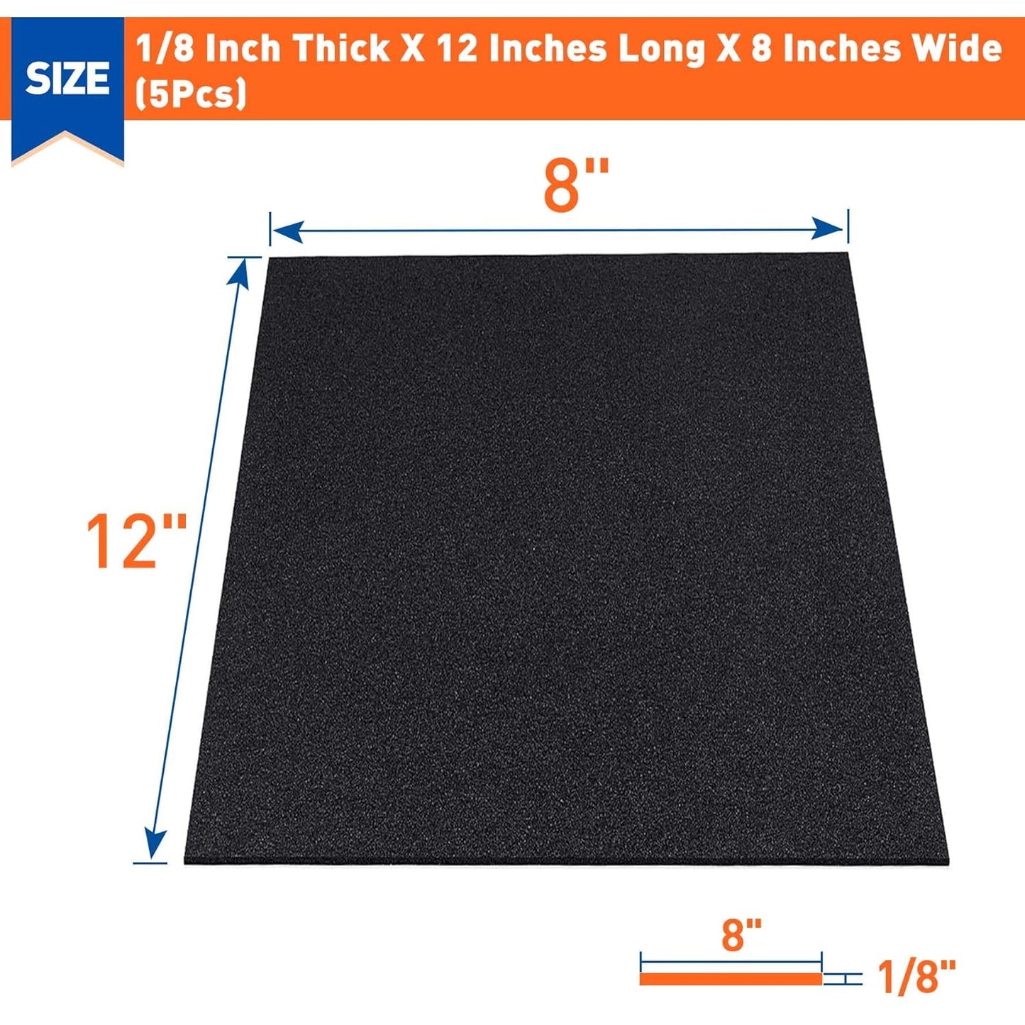 MAGZO 5Pcs Adhesive Foam Padding 1/8 in Thick X 12 in X 8 in,Closed Cell Foam Sheets Neoprene Rubber Self Stick Pads Anti Vibration Pads,Black (12in x 8in x 1/8in, 5Pcs)