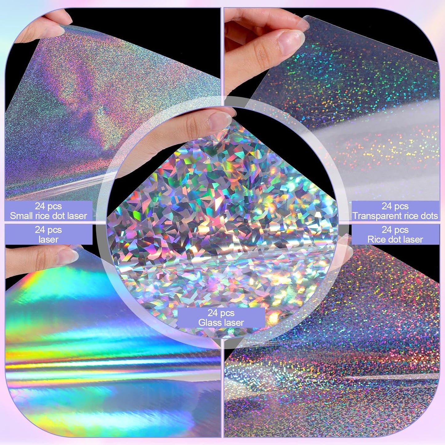 120 Sheets Holographic Sticker Paper, Vinyl Waterproof Laminating Sheets Self-Adhesive Overlay Laminate Sticker Transparent Rainbow Laminate Film 5 Styles Mixed (11 × 8.5 Inch)
