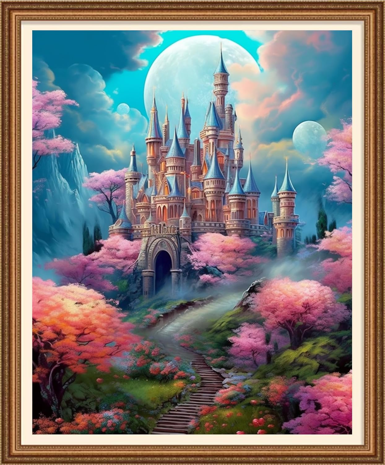 Disnesart Cross Stitch Stamped Full Embroidery Kits DIY 11CT Cotton Thread Printed DIY Needlepoint Kits Craft Needlework Set Cross-Stitch Stamped Sets-Moonlight Castle 16x20 inch