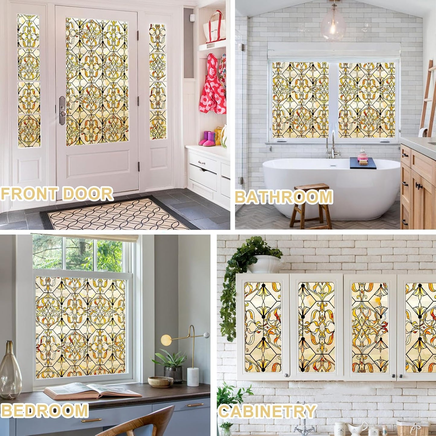 3D Stained Glass Window Privacy Film, Heat Control UV Blocking Static Cling Decorative Window Film for Bathroom,Front Door,Home Non Adhesive,GiltGaze 16.9 x 39.3 inches